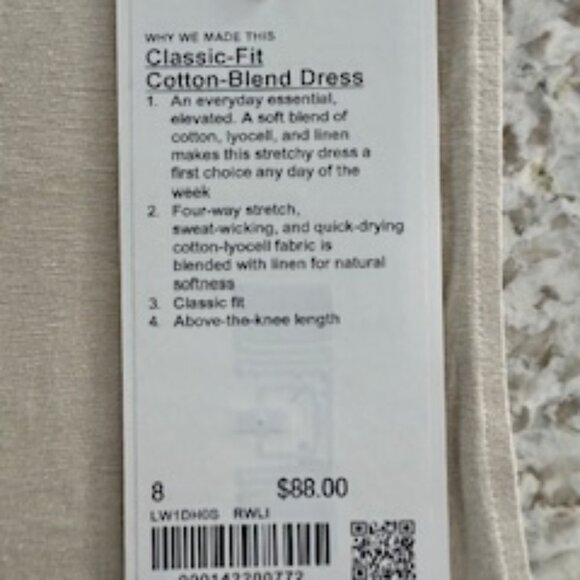 lululemon Classic Fit Cotton Blend Sleeveless Dress Beige Raw Linen Size 8 NWT - Picture 5 of 8